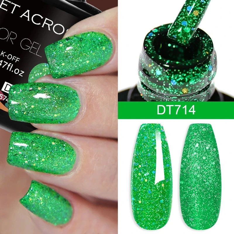 MEET ACROSS 7.3ml Fluorescent Green Nail Polish Summer Neon Gel Nail Polish Semi-permanent Nail Polish UV Glue nail supplies