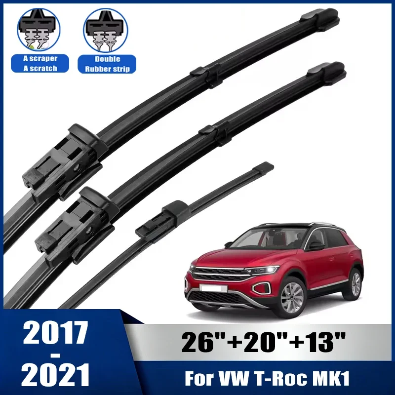 Wiper Front & Rear Wiper Blades Set For VW T-Roc 2017-2021 Windshield Windscreen Window Rain Brushes 26''+20''+13''