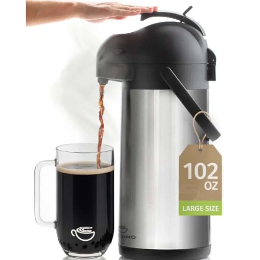 

Coffee Carafe with Pump -/ 3L Airpot 12 Hours Large Hot Water Carafe, Cocoa Dispenser for Parties - Tea Flask, Insulated Stainl