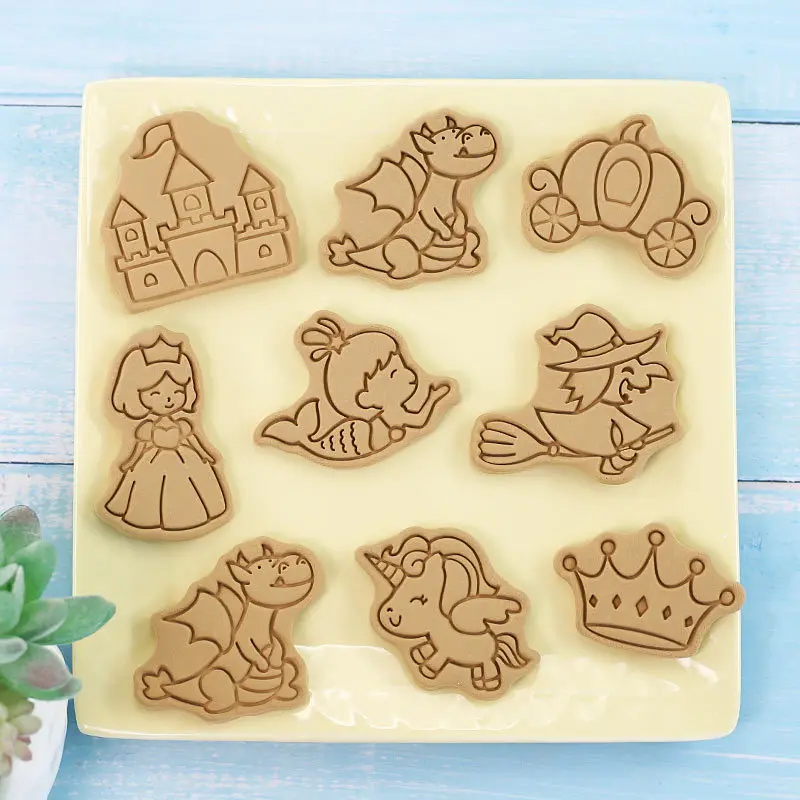 8 Pieces Fairy Tale Themes Frosting Sugar Cookie Mold Castle Mermaid Shape Biscuit Mold Cookie Cutter Baking Mold Cookie Stamps