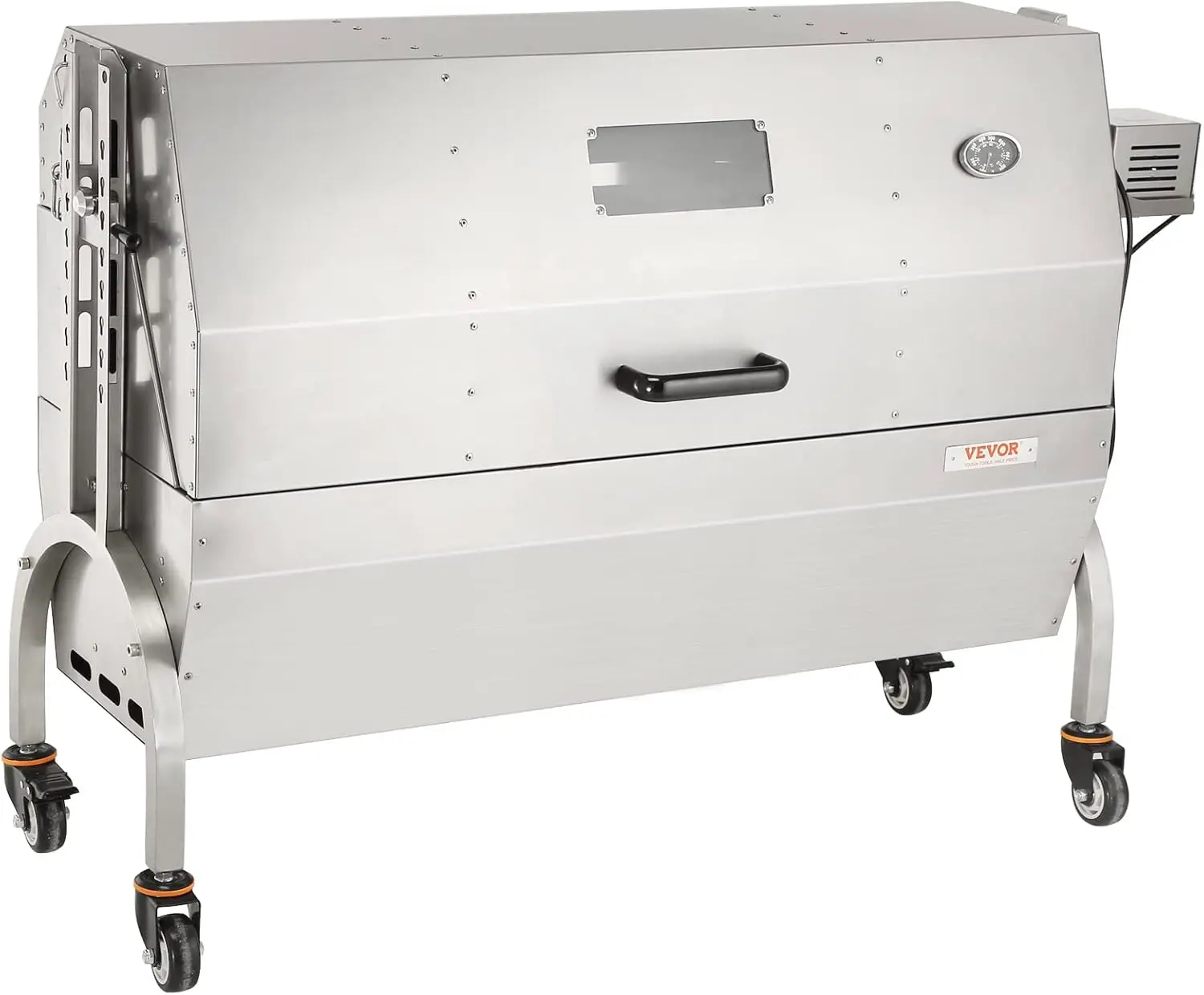 Stainless Steel Rotisserie Grill with Hooded Cover, BBQ Whole Pig Lamb Goat Charcoal Spit Grill, Electric 50W Motor