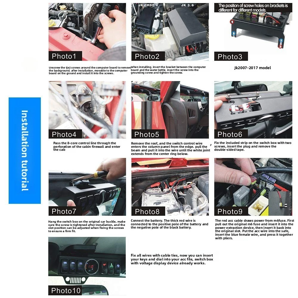 for Jeep Wrangler JK 07-18 6 Gang Switch Panel Fuse Relay Box, Line Modification Switch Control Assembly LED Digital Voltmeter