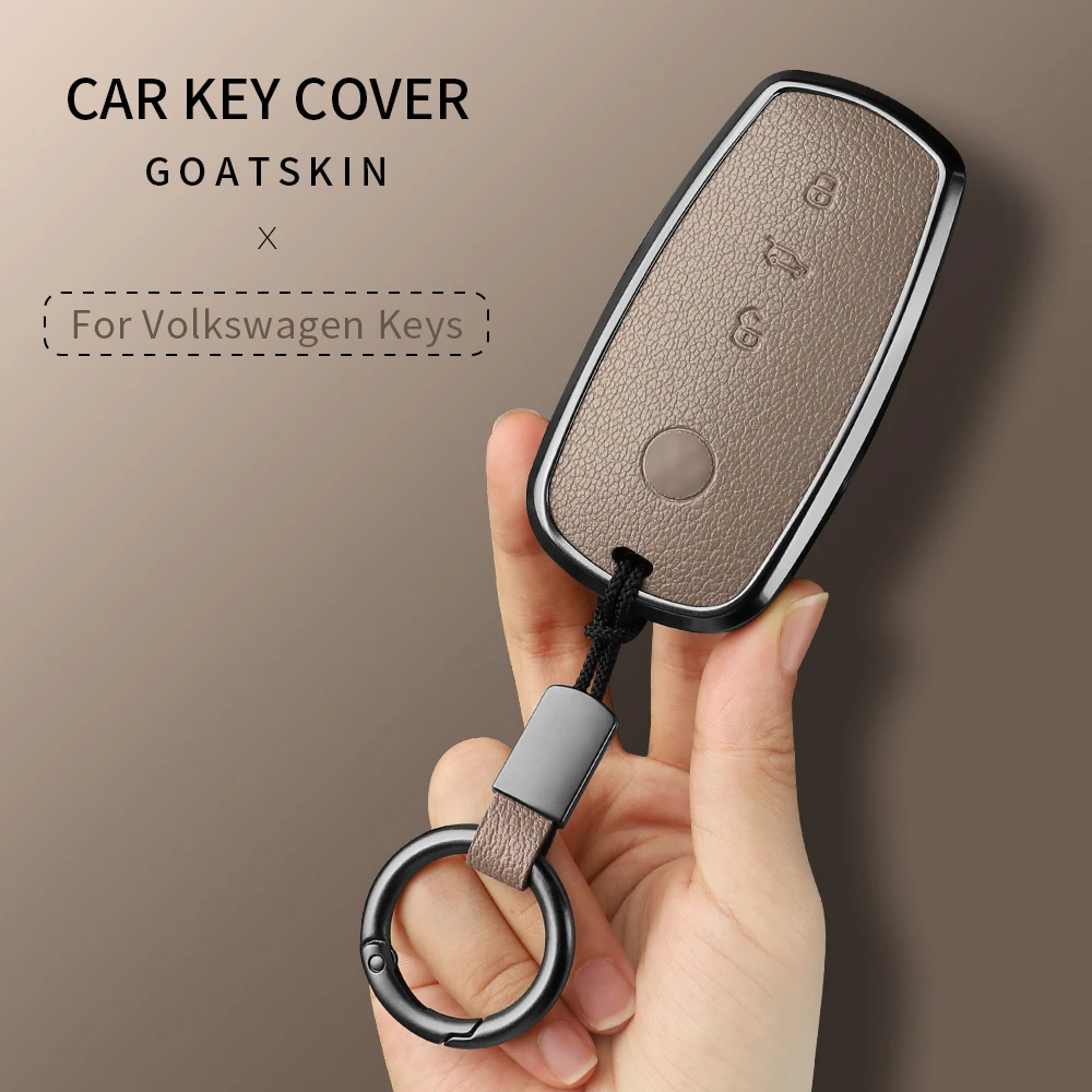 

Aluminum Alloy Goatskin Car Key Case Cover For VW Volkswagen Phideon Car Key Protection Shell Accessories