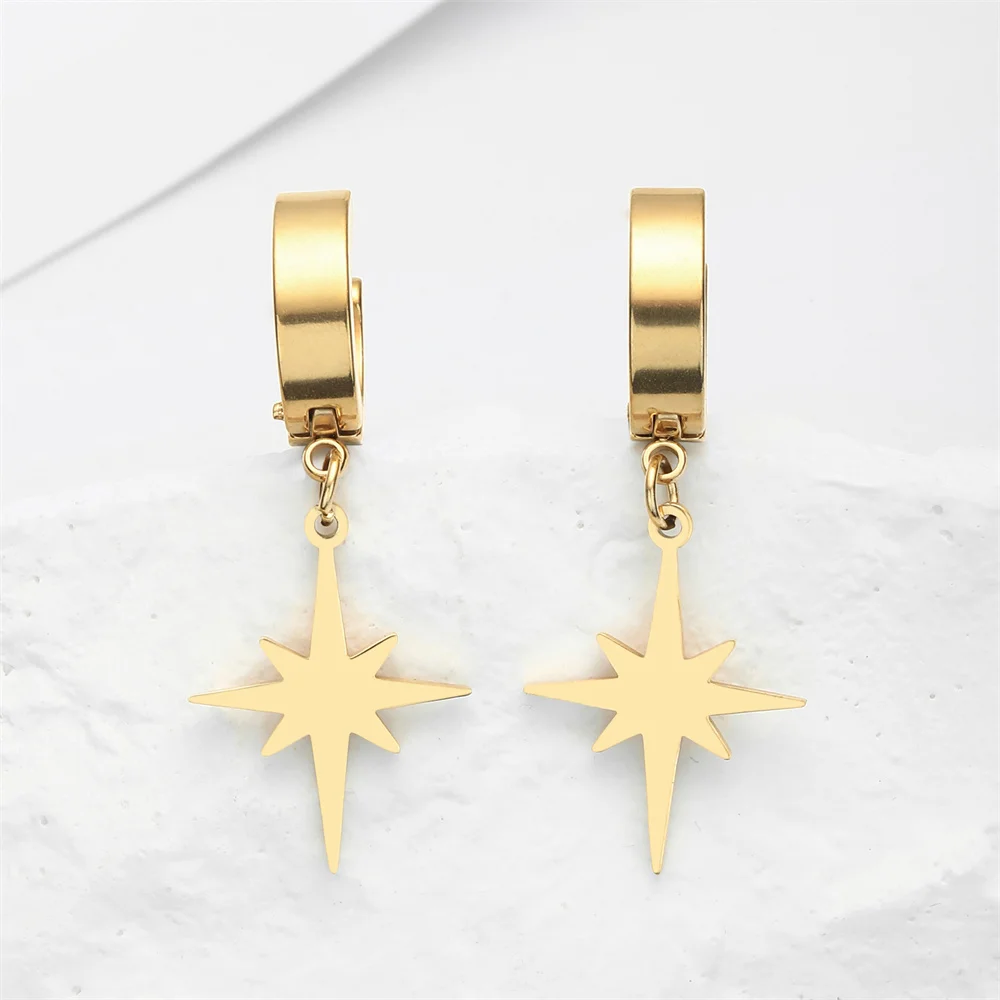 

Eueavan Stainless Steel Earrings for Women Girls Six pointed starlight Drop Long Earrings Fashion Jewelry Gifts aretes de mujer