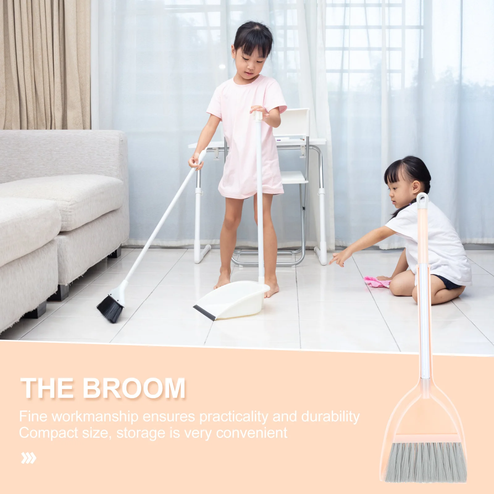 1Set Child Housekeeping Helper Mini Cleaning Set Excellent Texture Non-Deformable Broom and Dustpan for Kids Daily Use