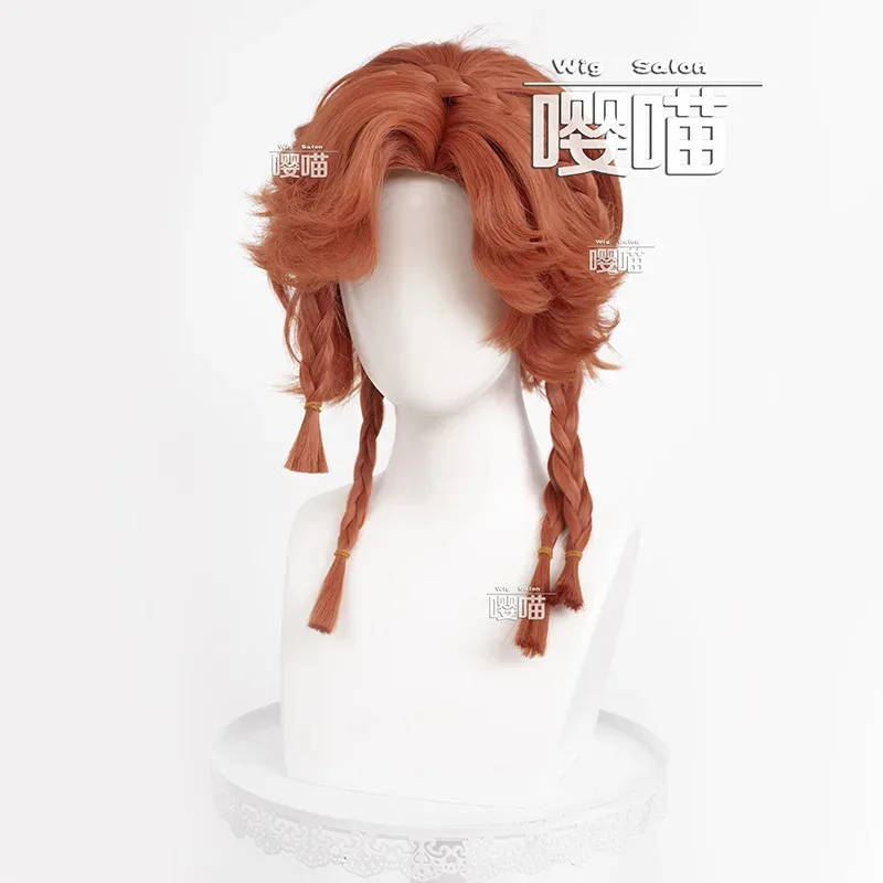 Cygame identidade v archer peruca cosplay brynhildr vilulf marrom cabelo encaracolado couro olho remendo halloween carnaval festa prop