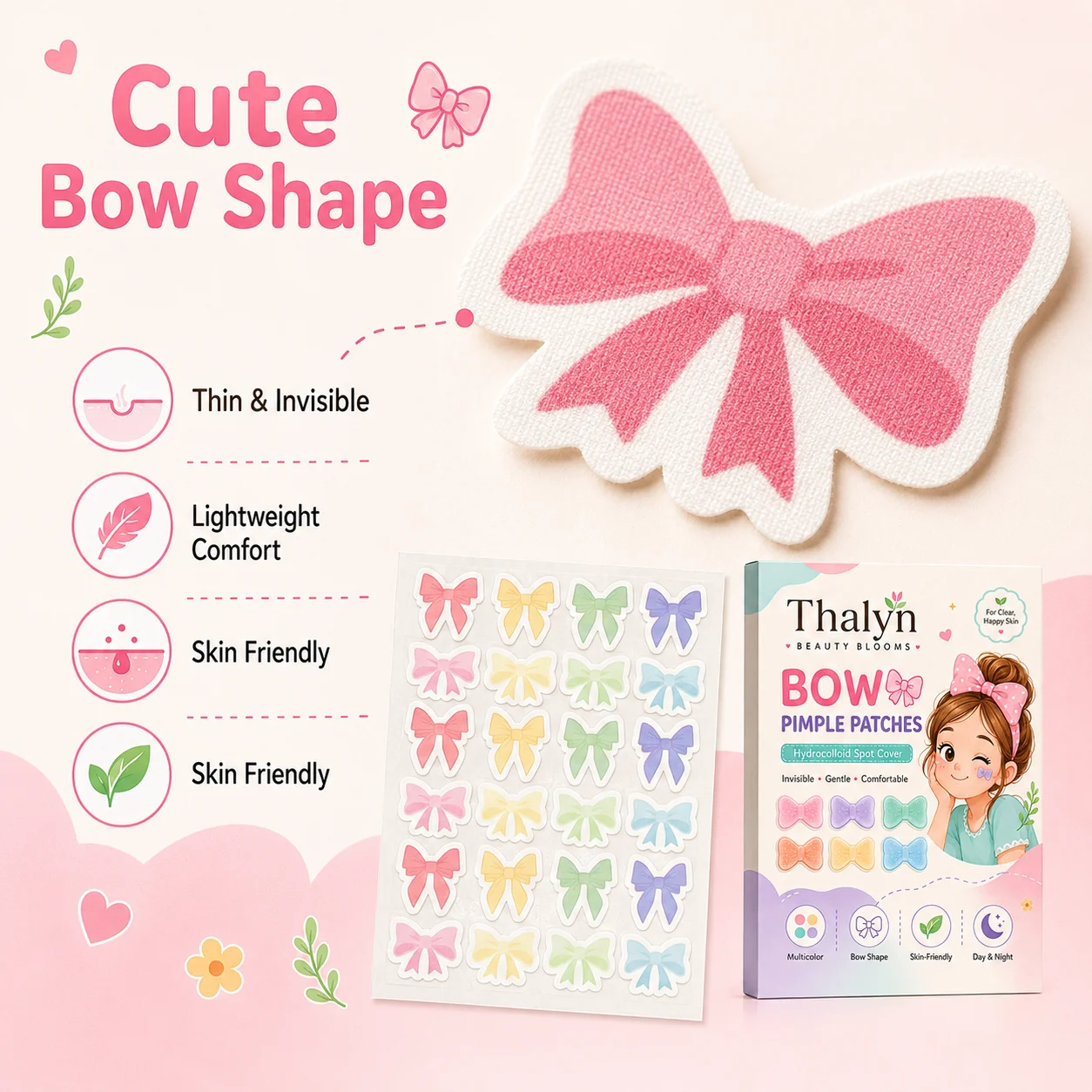 120PCS Colorful Bow Tie Beauty Patches Cute Invisible Makeup Skin Cover Sticker Decorative Face Patch Fashion Beauty Sticker
