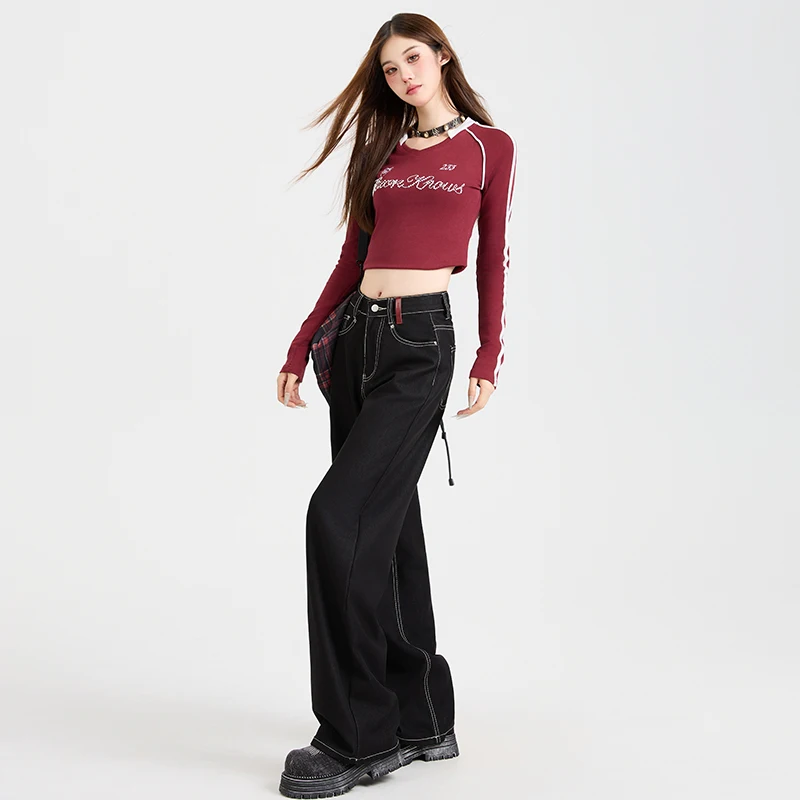 High waisted wide leg jeans for women, 2025 new spring and autumn style straight tube loose fit small and narrow version floor p