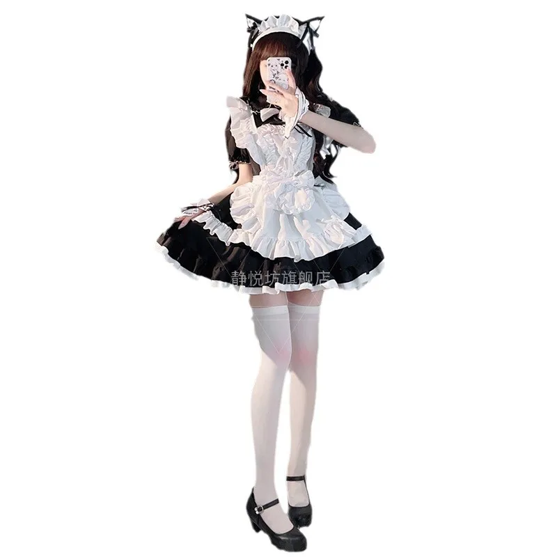 Abito da cameriera in bianco e nero gotico scuro Carino Loli Lolita Anime Cosplay Court Cos Abito da ragazza morbido Gonna Lolita sexy