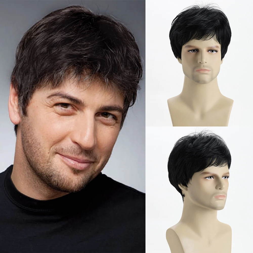 Short  Natural Curly Hair For Male Young Men Heat Resistant Fiber Synthetic Wigs