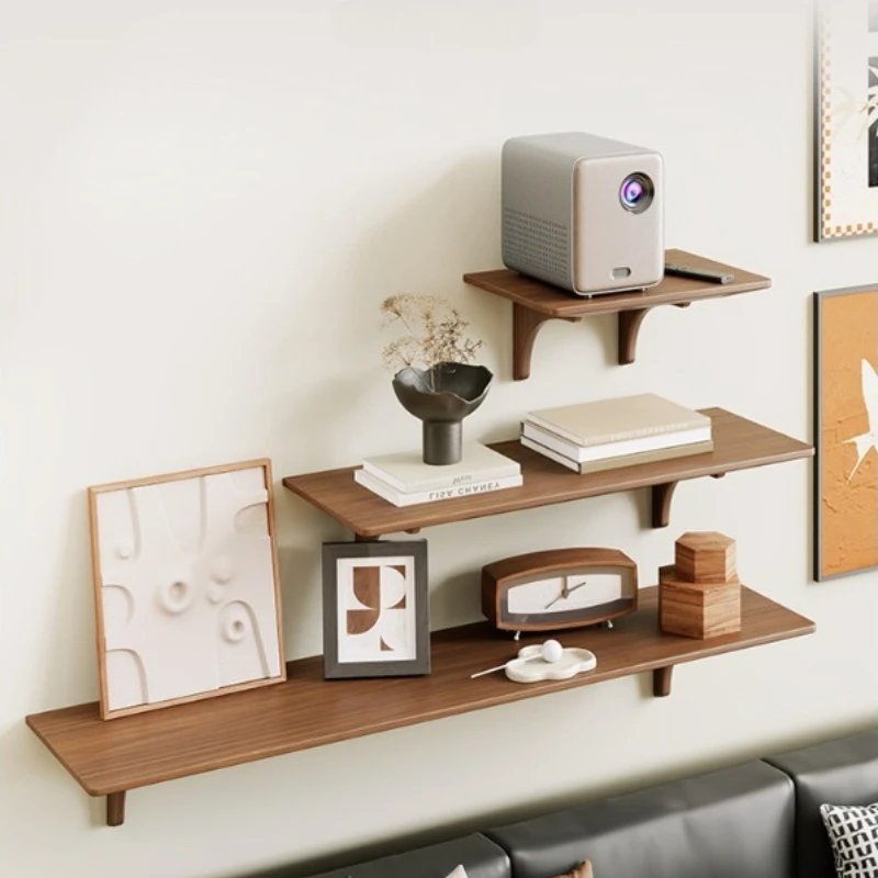 Solid Wood Projector Shelf Bedside Wall Mount Storage Shelf Adjustable Home Theater Support Tray Rustic Style Media Organizer