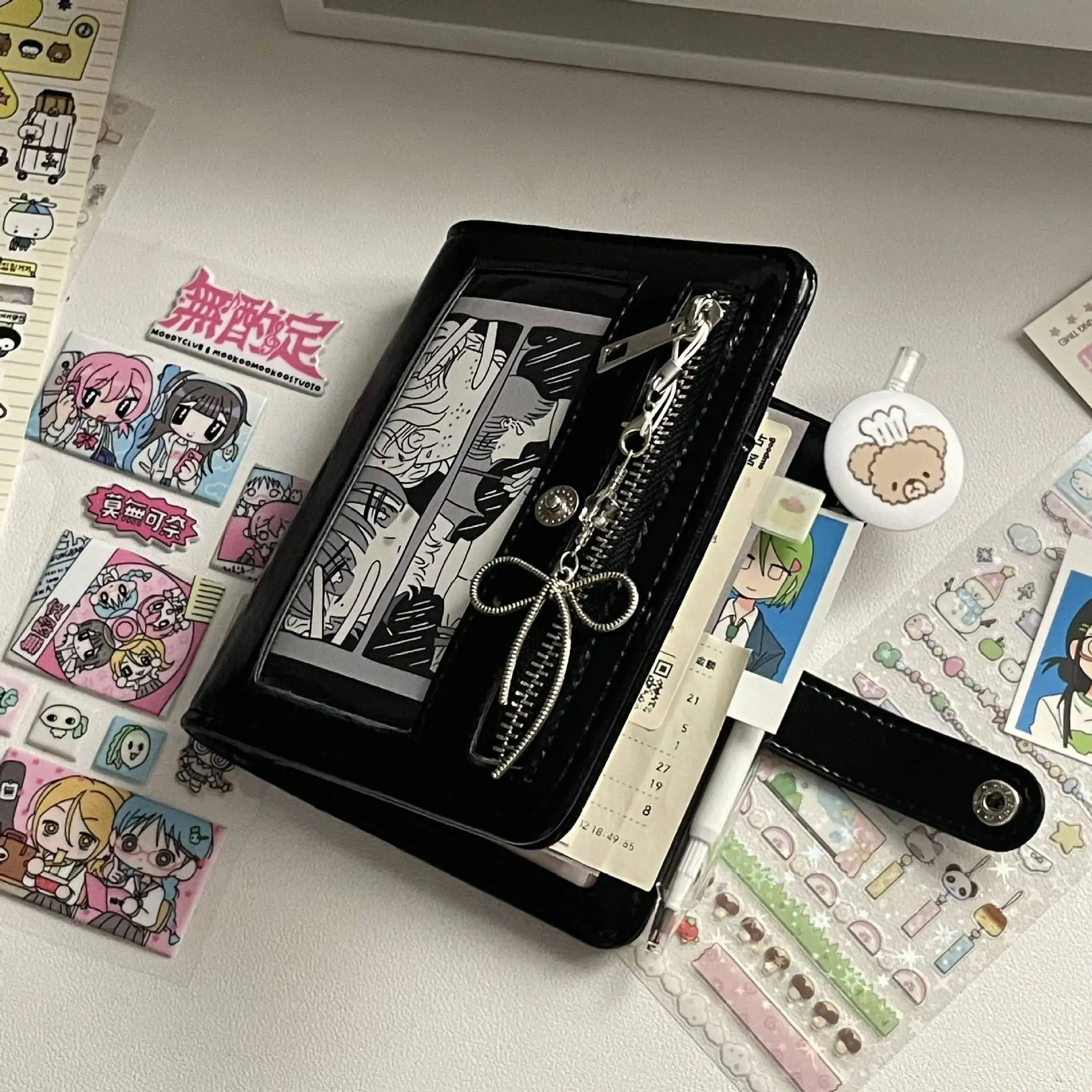 Przenośny notes retro M5 z luźnymi kartkami, miękka okładka PU z zamkiem błyskawicznym, czarno-niebieski, z 40 kartkami wewnątrz, koreański notes, pamiętnik. — zdjęcie produktu 4