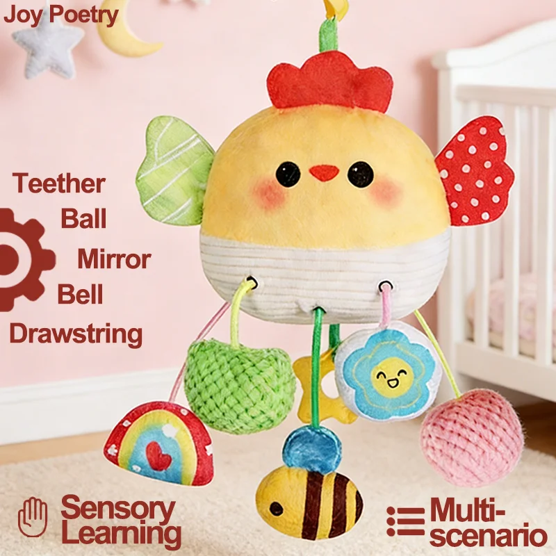 Specchio con coulisse pennellato Cheer Baby Bed Giocattolo appeso Animale del fumetto Campana Ciondolo Passeggino morbido Seggiolino auto Culla Apprendimento sensoriale