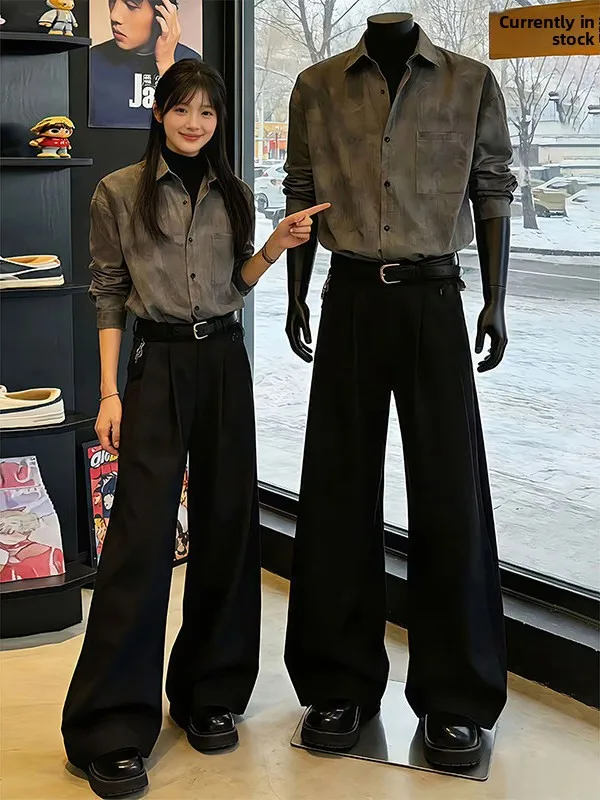 

Bla A-Line Wide Leg Men's Pants Spring Loose Drapey Straight Cut Trousers CleanFit Flared Pants Faion Urban Sle Cool Wind