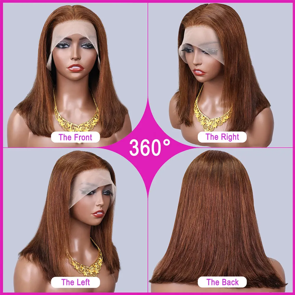 # 4 الشوكولاته براون مستقيم بوب شعر مستعار شعر الإنسان 13x4 Hd الدانتيل شعر مستعار أمامي 2x6 4x4 5x5 الدانتيل إغلاق شعر مستعار 200% الكثافة قصيرة براون الباروكات #4