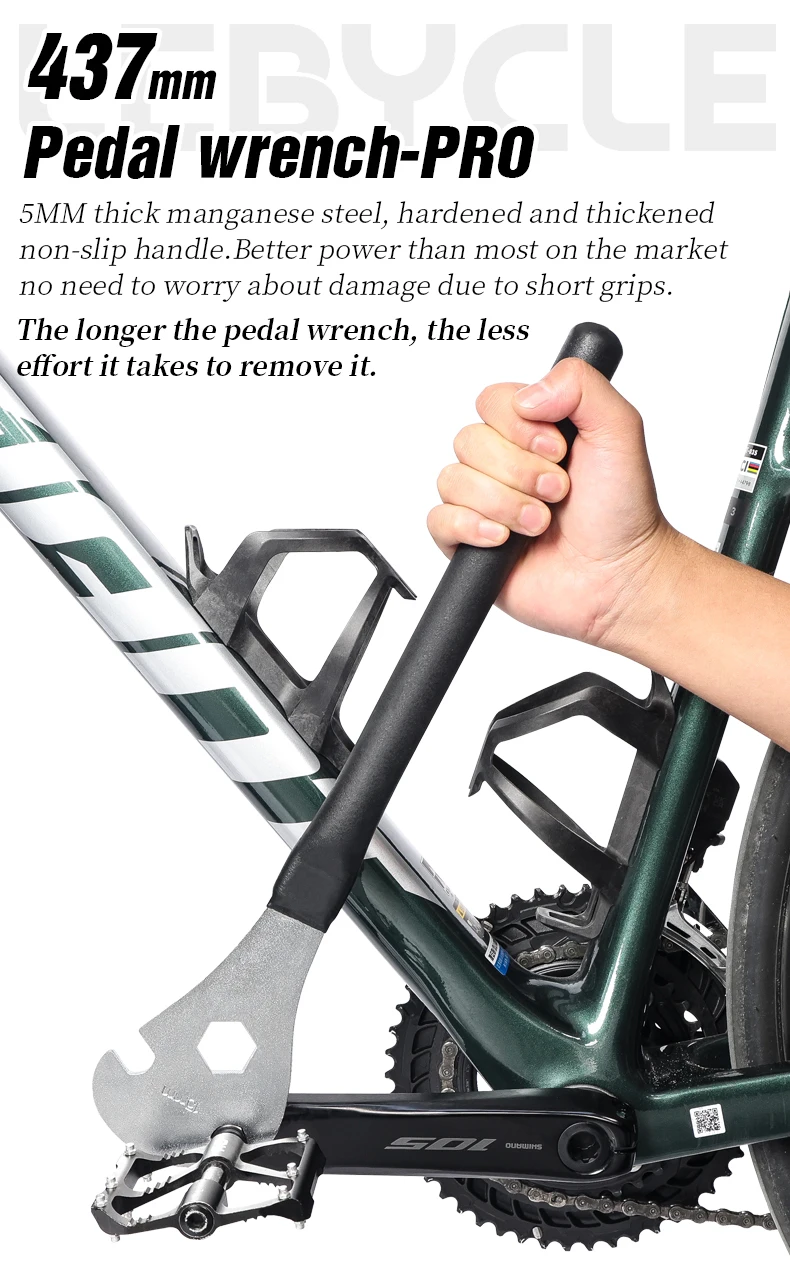 LEBYCLE Fahrradpedalschlüssel, extra langer Griff, robust, langlebig, Fahrradpedalschlüssel, installieren Sie 15 mm Werkzeug, Fahrradzubehör – Detail 1