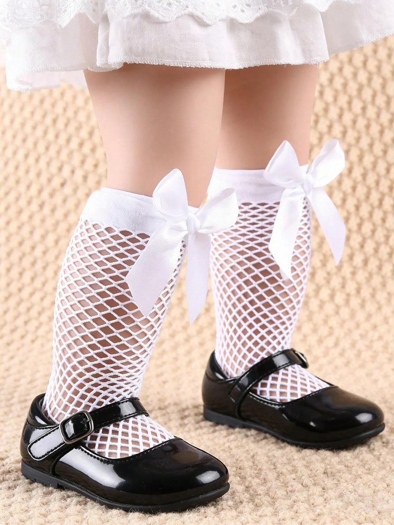 4 Pairs of Kid's Mesh Stockings with Butterfly Knot Decoration, Lightweight and Breathable Mid-Calf Socks for Girls Aged 1-6