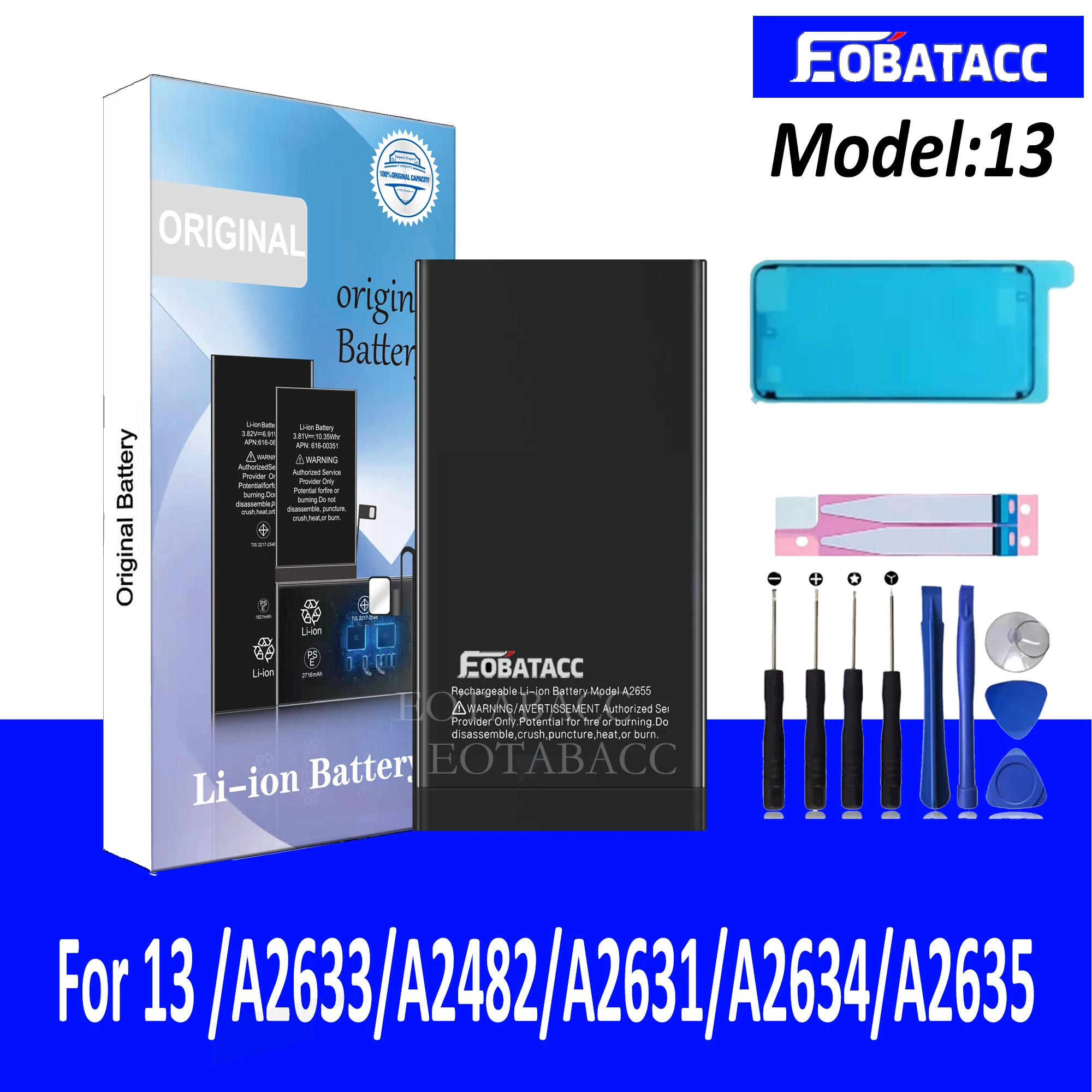 

EOTABACC High Quality 100% Original Battery For iPhone 13/A2633/A2482/A2631/A2634/A2635 Phone Battery+Tools