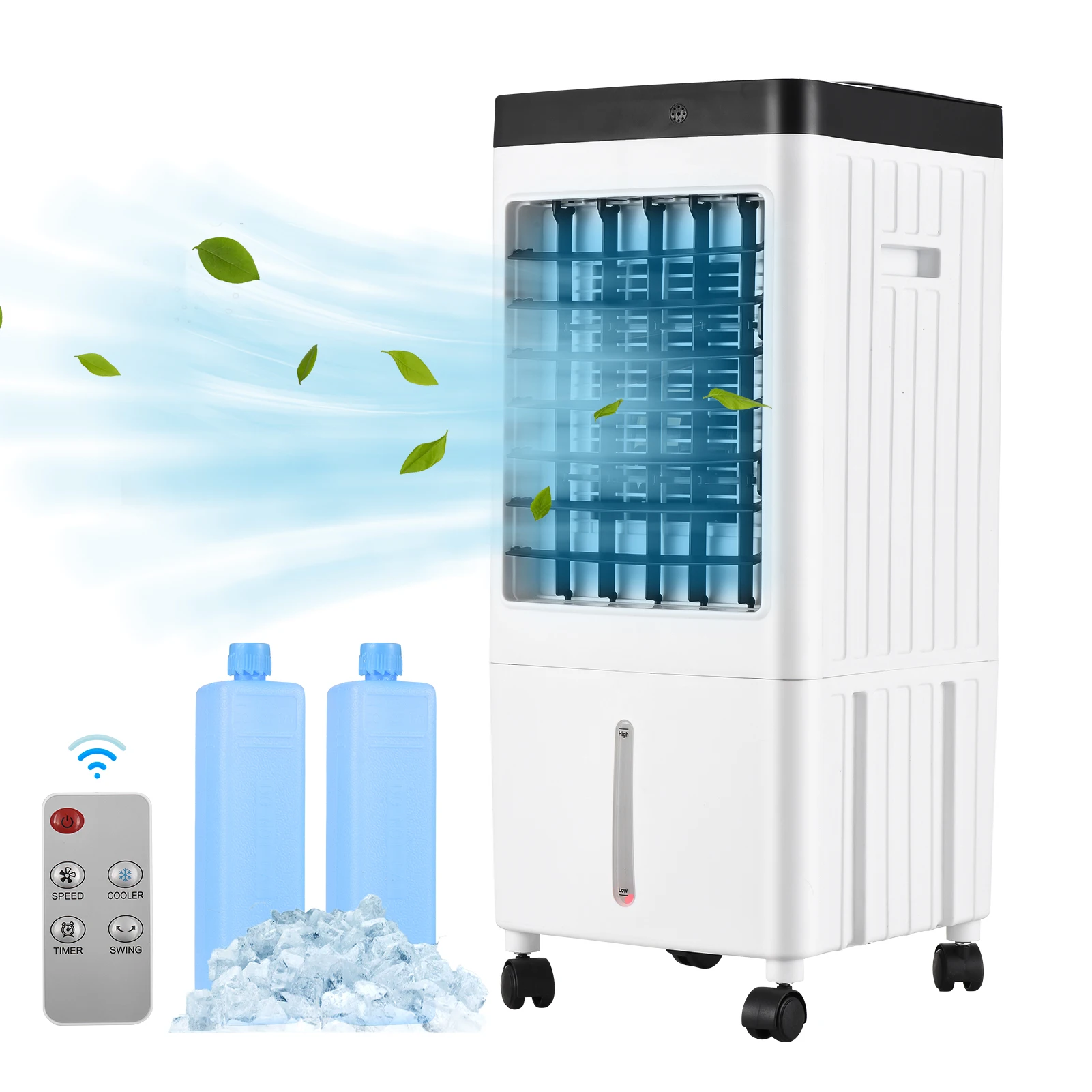 Portable Household Water-Cooled Air Conditioner 2000m³/h Small Evaporative Cooler Three-Speed Adjustable Fan 10L Water Tank