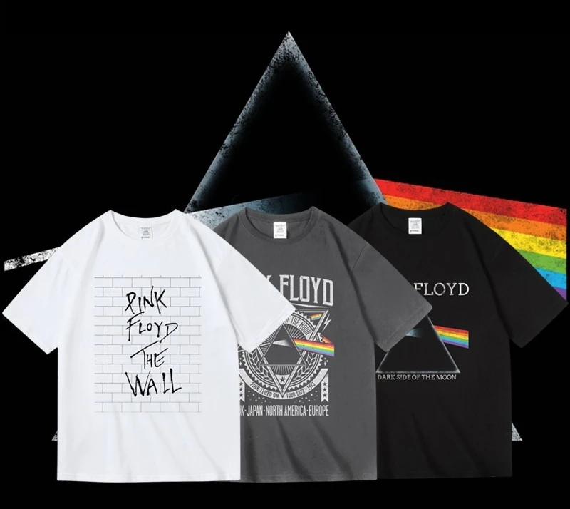 Camiseta Vintage com Arte do Álbum Dark Side of The Moon da Pink Floyd, Tamanho Grande, Roupas de Algodão para Homens e Mulheres, Camiseta de Banda Hip Hop