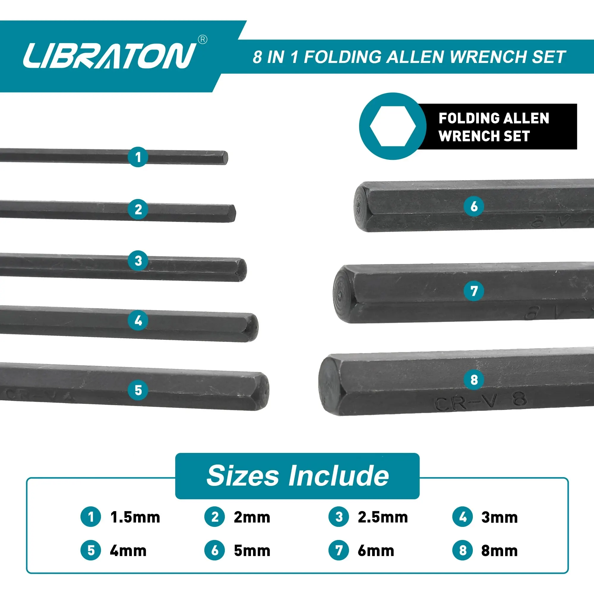 LIBRATON 8 in 1 Folding Allen Wrench Set Metric Allen Key Set Tool Or Folding Tamper Proof Torx Key Set Portable Star Wrench Kit