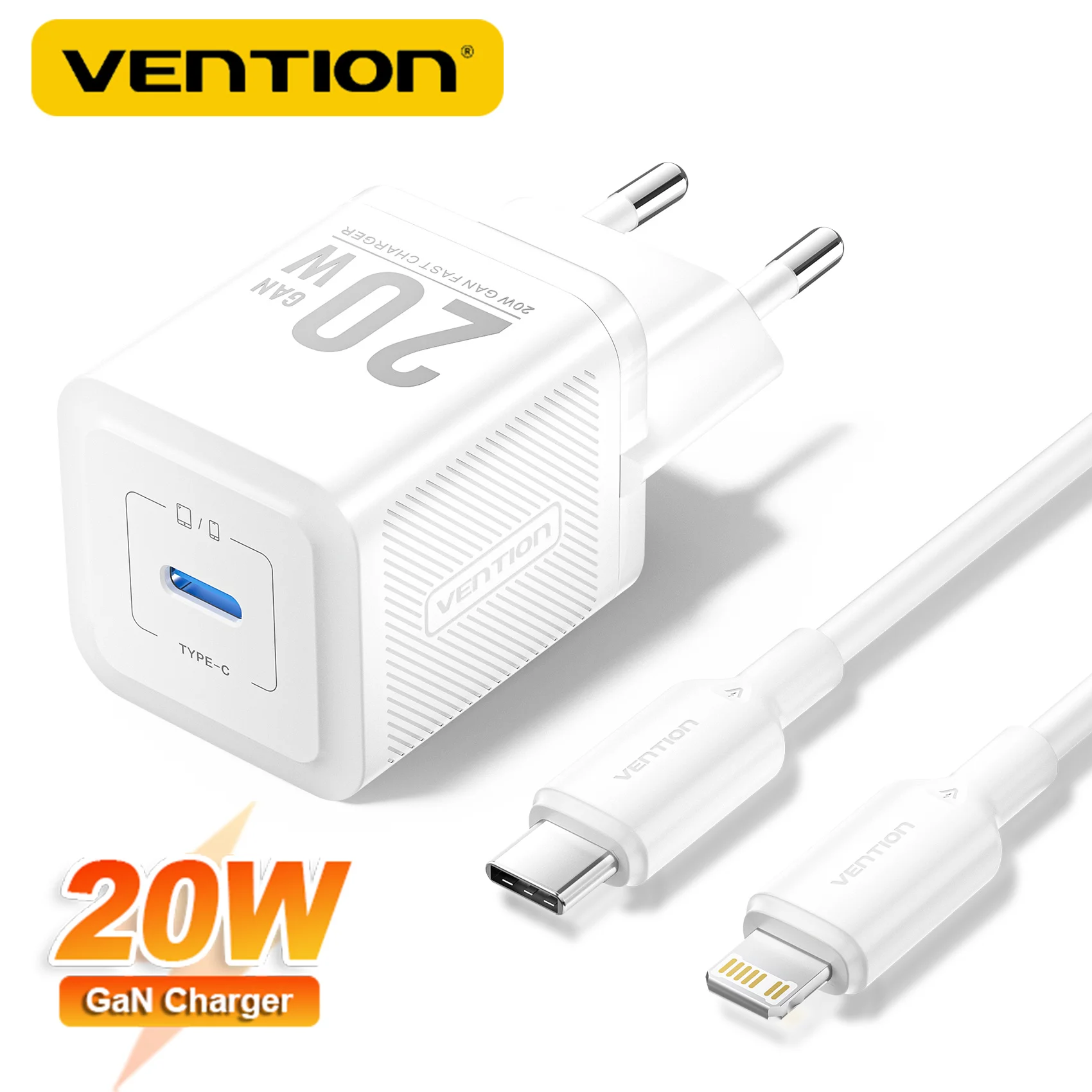 

Vention GaN Charger 20W USB Type C PD Fast Charging Kit for Xiaomi Samsung Quick Travel Charger for iPhone 14, 13, 12 Pro Max