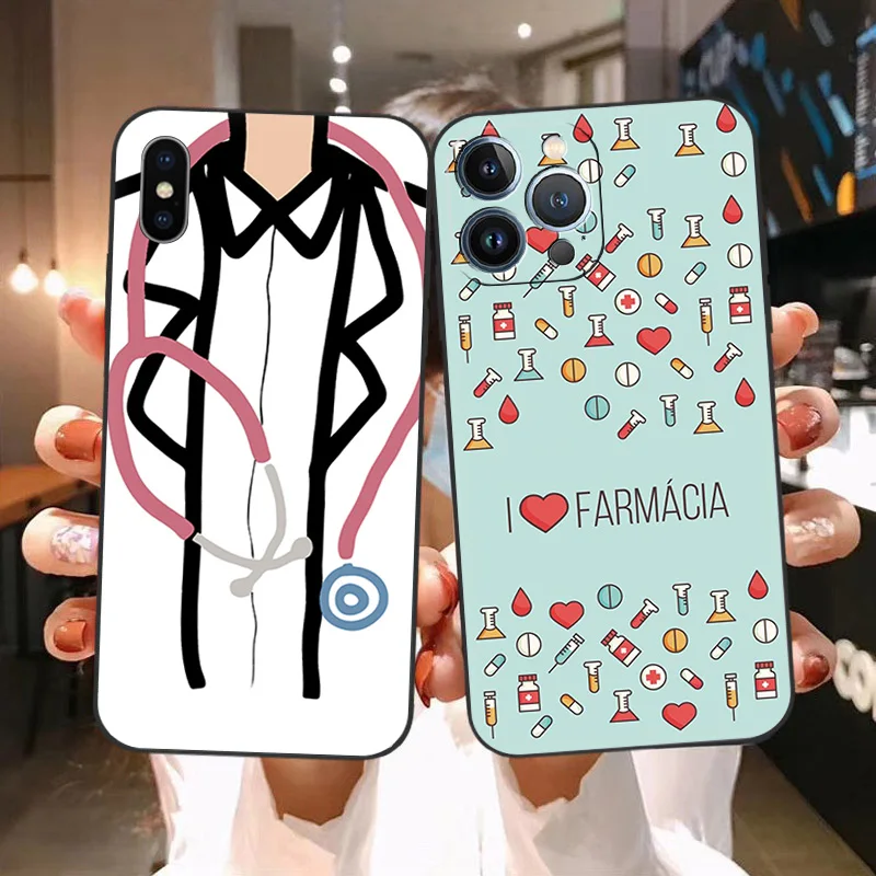 Soft Phone Cases For iPhone 15Pro 14 13 Pro Max 12 11 Mini 7 8 15 Plus SE XS X XR Nurse Doctor Health Heart Black Matte Cover