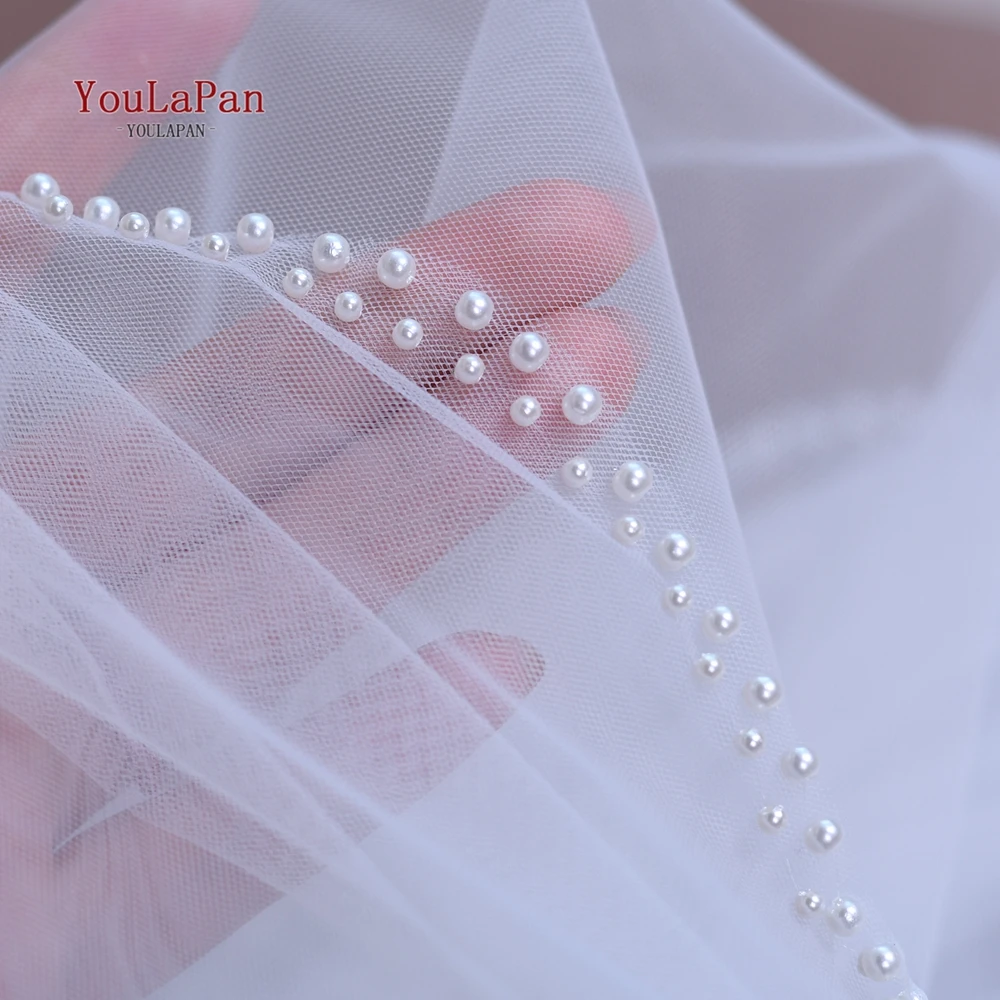 Youlpan V35 1 tingkat pengantin kerudung pernikahan kristal manik-manik lembut hujan Opal kristal kerudung tipis kerang mutiara Trim lembut Tulle kerudung