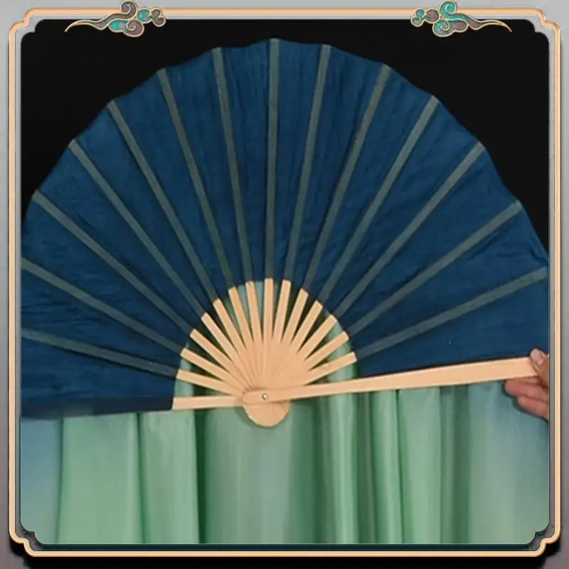 

Прочный 2 шт., вуаль для классических танцев для взрослых, 100% натуральный шелк, реквизит для выступлений, струящаяся ручная краска, складной танцевальный веер, зеленый