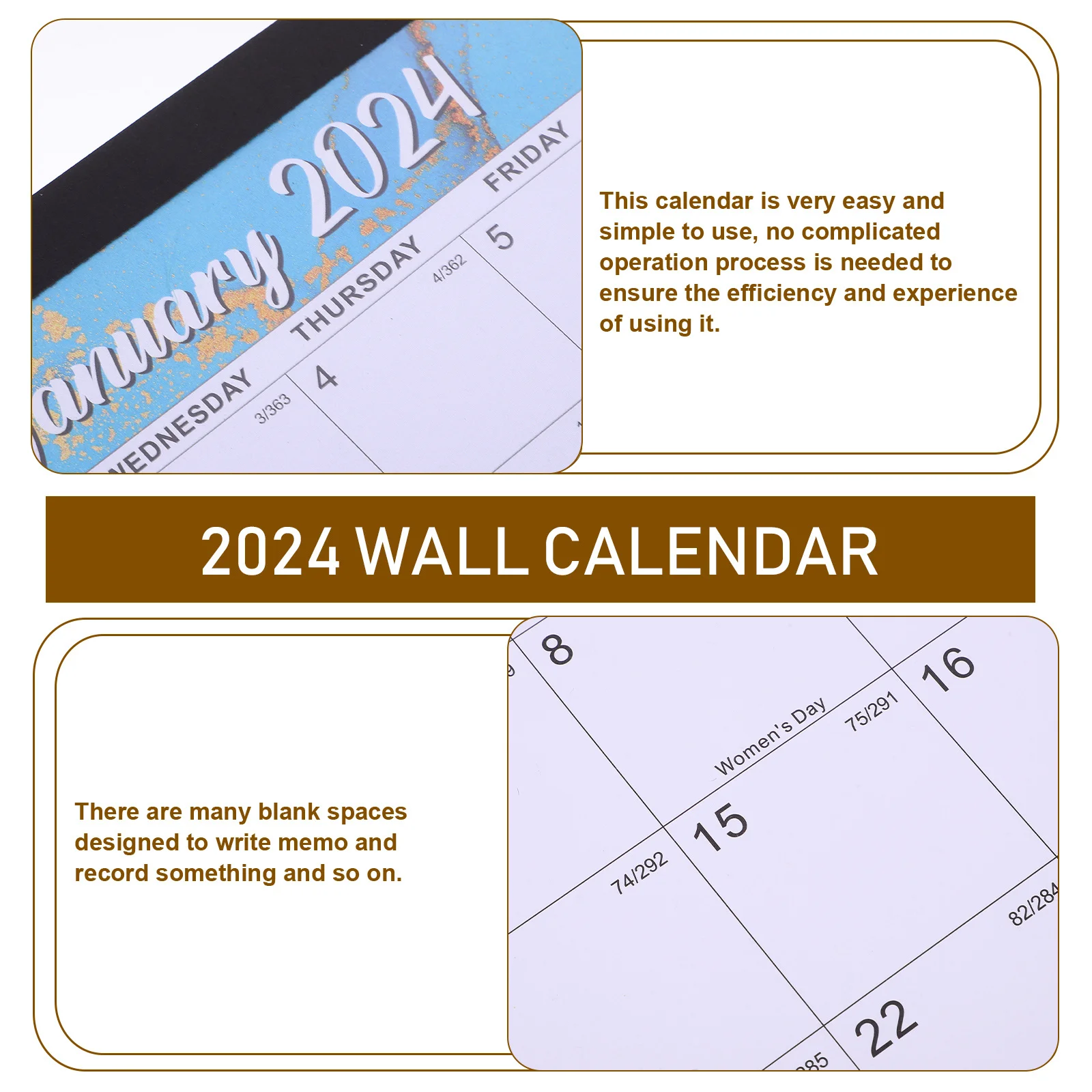 

2024 Wall Calendar English Monthly Planner Noting Home Office Sturdy Decorative Household Gift 2024 Wall Calendar