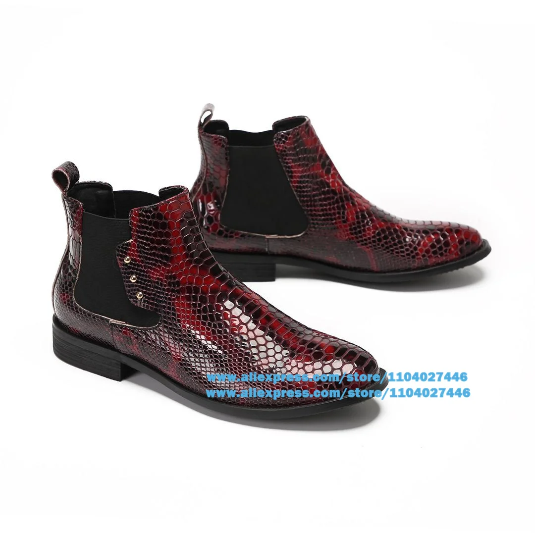 

Snake Prints Elastic Band Boots for Men Black Leather High-Top Boots British Luxury Handmade Trend Men Shoes Trendy Botas