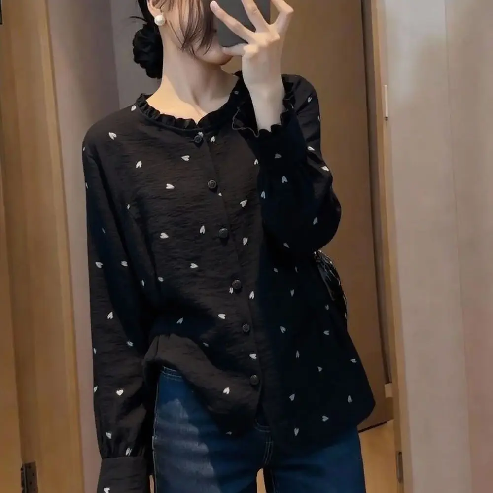 Kimotimo Fashion Women Chic Simple Casual Daily Commute Black Polka Dot Cardigan 2026 Spring Lace Trim Open Front Top