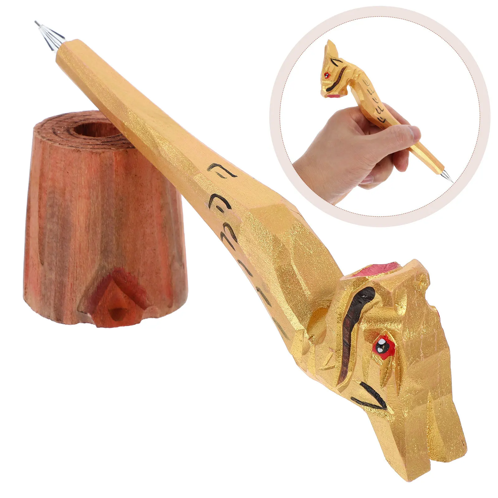 Handmade Wood Carved Animal Pen Dragon Theme Fun Educational Writing Instrument for Students Cute Stationery Office Supply Party