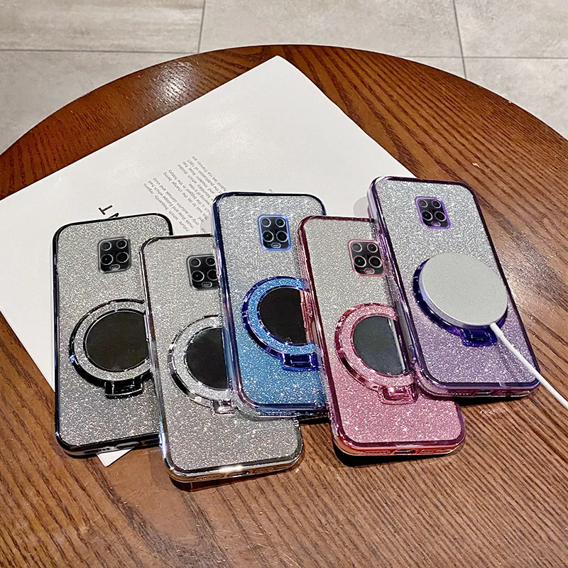 Note 9 9S Magnetic Case For Xiaomi Redmi Note 9 10Pro 10S 11 11S 12Pro 12S 13 Pro 8 Glitter Makeup Mirror Ring Bracket Cover