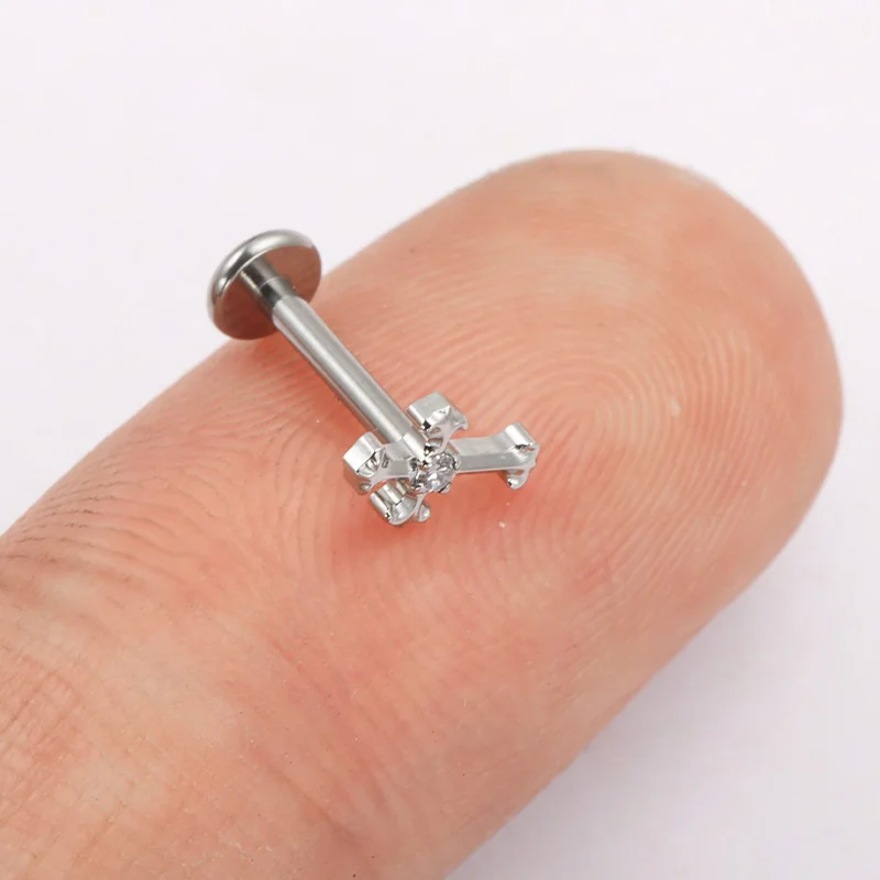 ASTM F136 التيتانيوم مع تشيكوسلوفاكيا الصليب Labret ترصيع الشفاه ثقب داخليا الخيوط ميدوسا الدائري الغضروف مونرو ثقب المجوهرات #5