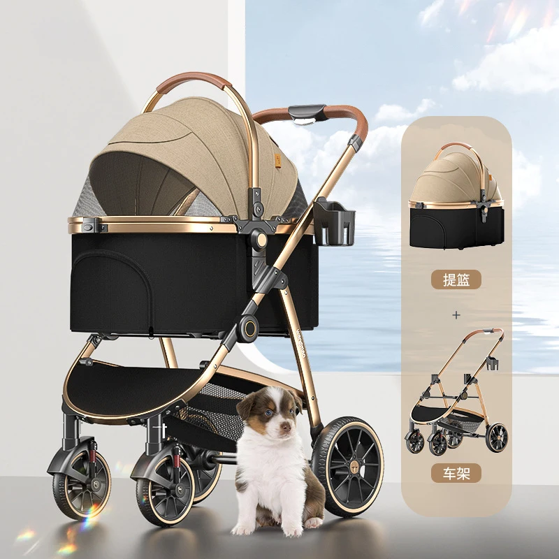 Multifunctional Detachable Pet Gold Stroller For Large Dogs Cats Foldable Car Dog Carrier Bag Bed