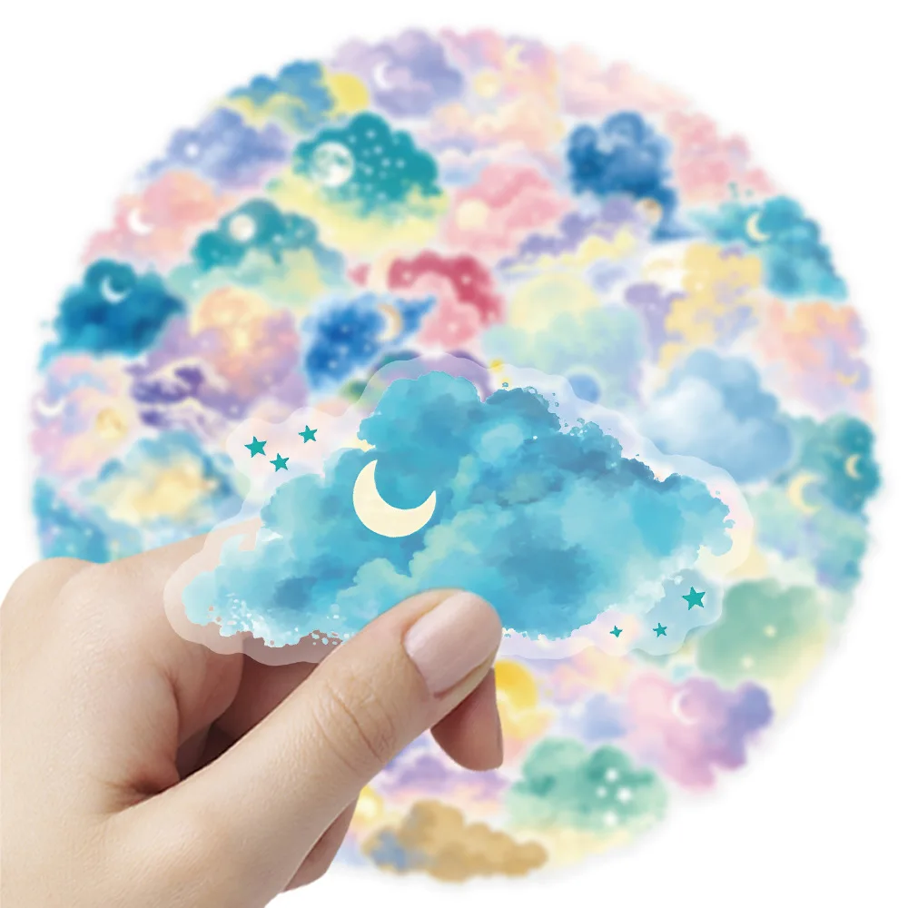 50-Pack Cartoon Colored Cloud & Moon Graffiti Stickers Waterproof DIY Decals for Notebook Luggage Guitar Stationery