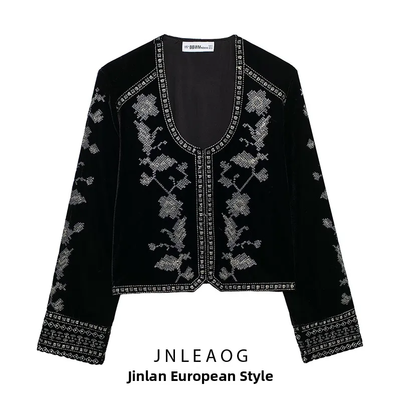 

JNLEAOG модный бархатный тюре с вышивкой, женский свободный крой из полиэстера, длинная застежка-молния све, осеннее новое поступление