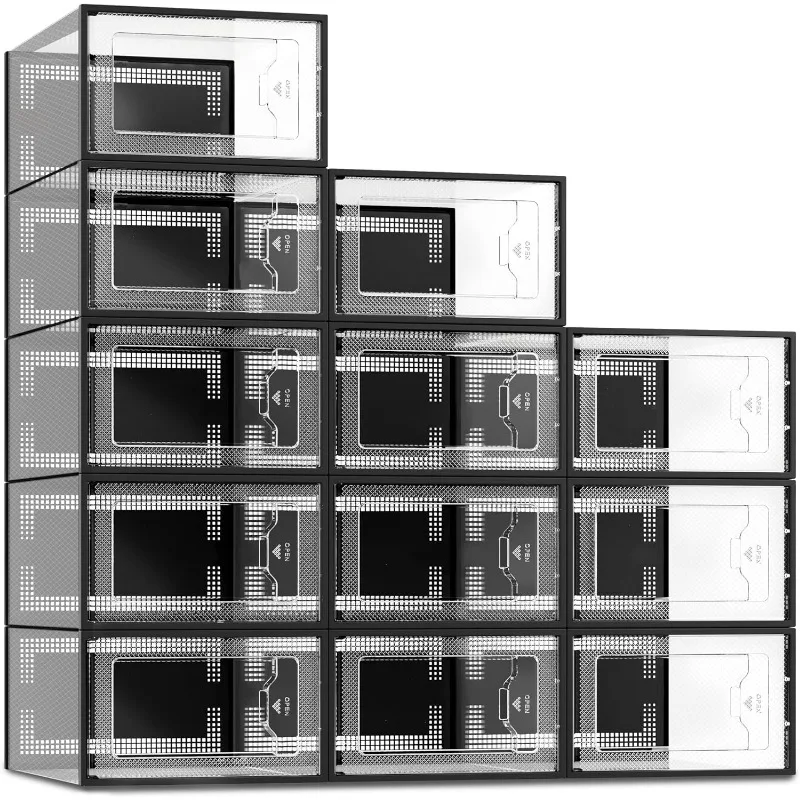 12 Pack Shoe Storage Box, Clear Plastic Stackable Shoe Organizer for Closet, Space Saving Shoe Rack