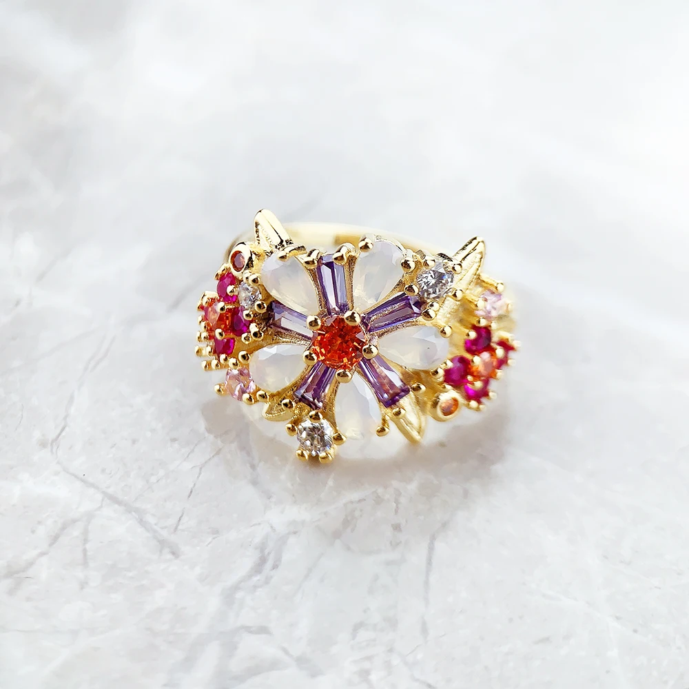 Women's Bohemian 925 Silver Flower Ring, Artistic