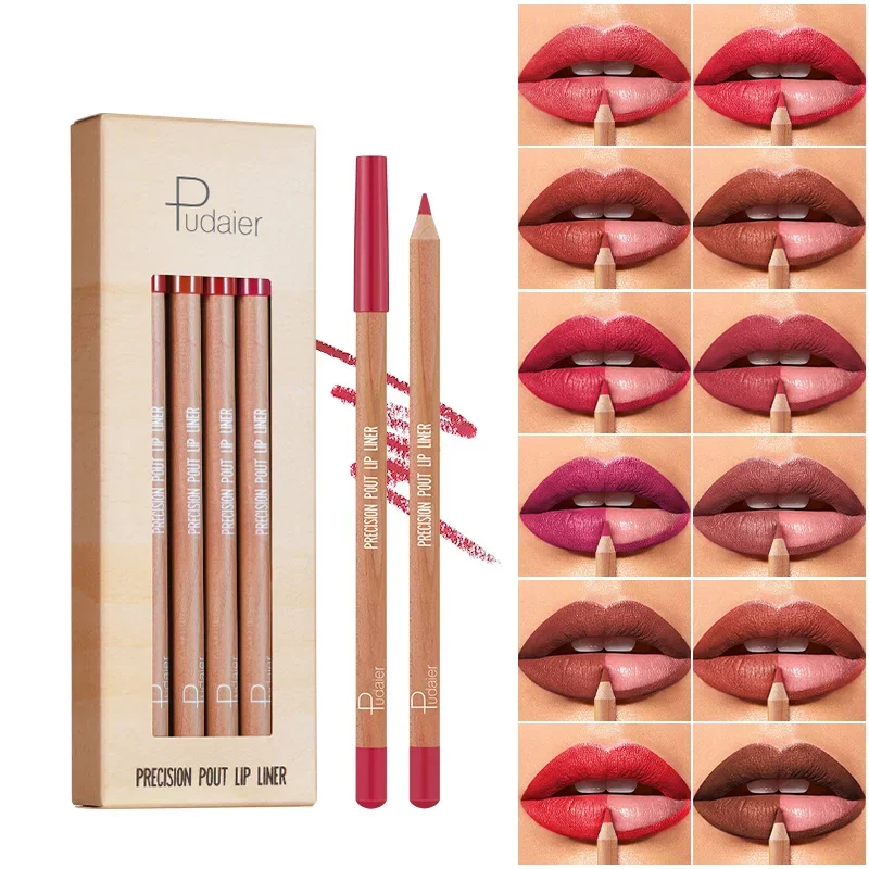 Pudaier Velvet Matte Mousse Plump Lip Liner ชุดกันน้ํา Long Lasting Fast แห้งเม็ดสีสูง 12pcs Lip Liner ดินสอชุด