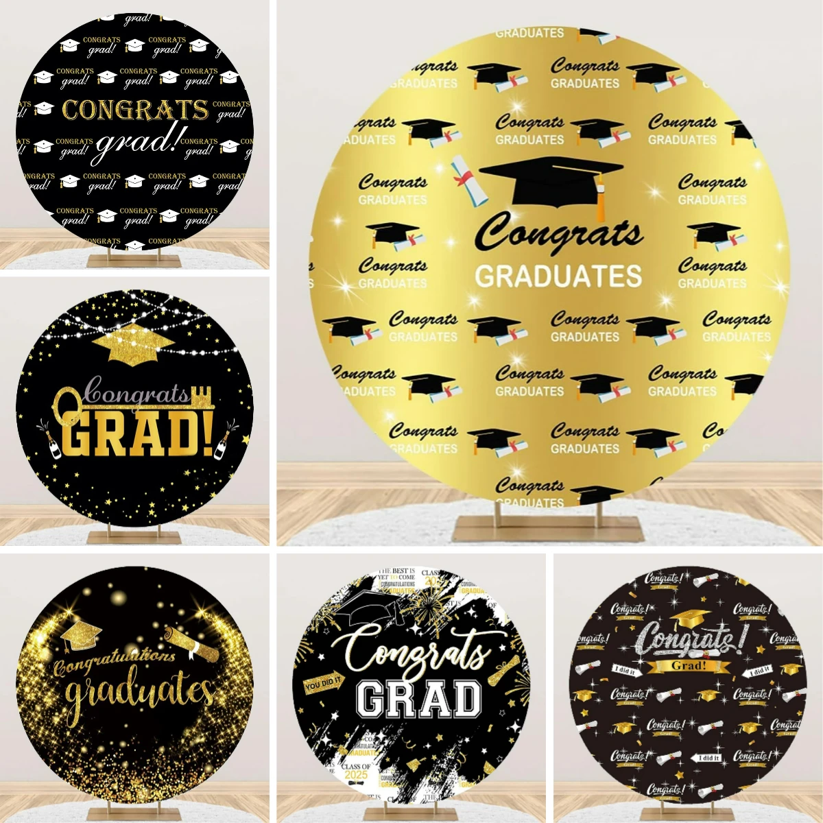 2025 Step And Repeat Class Graduation Backdrop Gold Cap Balloon Grad Congrats Party Banner Background Prom Party Supplies