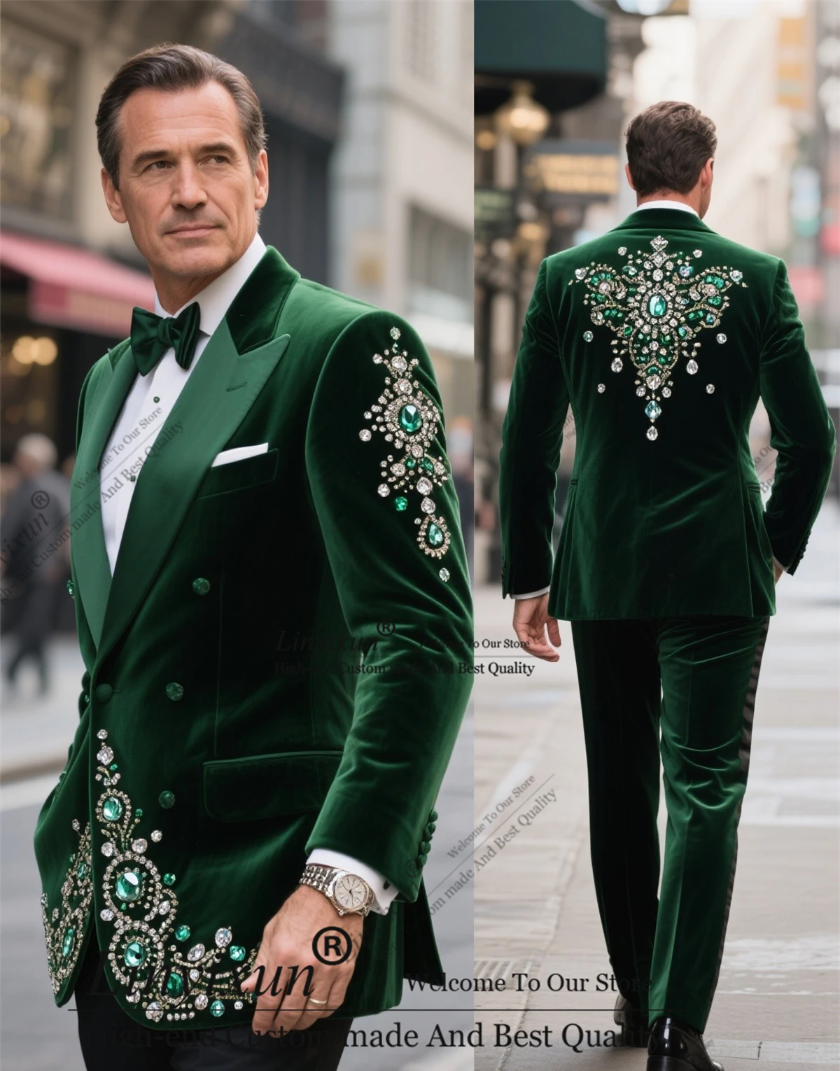 

Luxurious design Ornament Tuxedos Men Suits Peaked Lapel 2 Pieces Male Prom Blazers Wedding Groom trajes para hombre Customized