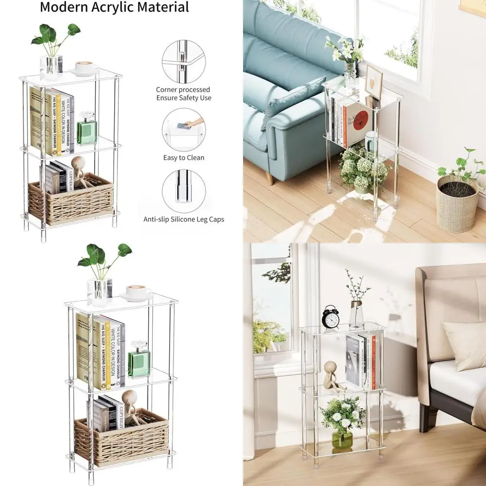 

Компактный 3-ярусный акриловый приставной столик для небольших помещений, 15,75 дюймов (длина) x 7,87 дюймов (ширина) x 26,7 дюймов (высота), идеально подходит для спальни, ванной комнаты, гостиной.