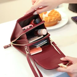 Solid color flip round lock phone bag, women's crossbody bag with long shoulder strap and credit card slot