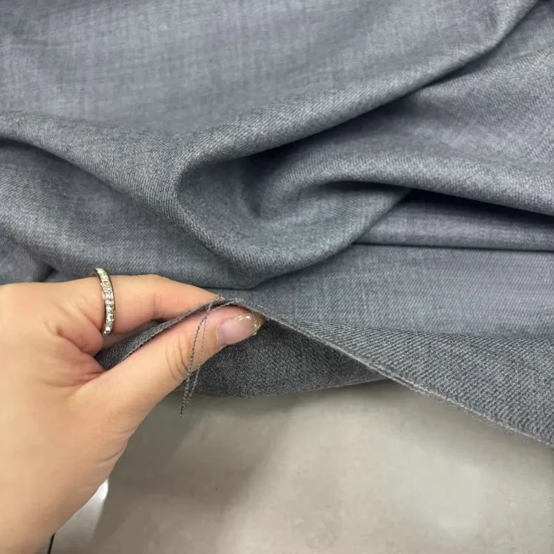 Wool Suit Fabric Elegant Grey Fine Spun Pure Wool Smooth Draping Pant Outerwear Set Men Women Spring Autumn Fabric for Sewing