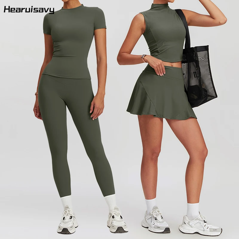 

Womens 2 Piece Sports Suit Women Gym Quick-Drying Shirt Running Tracksuit Workout Set Female Sportswear Casual Yoga Skirts Suit