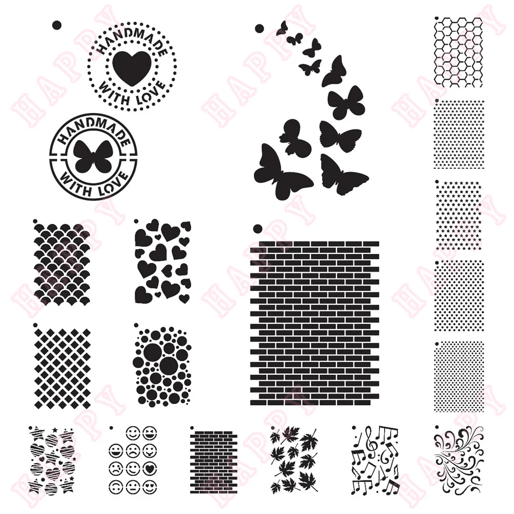 

2022 Arrival New 18 Pcs of 3x4 Inch Mini Stencils Butterfly Love Stars Diary Scrapbook Background Template Diy Greet Card Mould