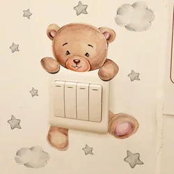 Autocollant Mural de dessin animé ours étoile, pour chambre d'enfant et bébé, décoration de chambre à coucher, papier peint auto-adhésif mignon, décor de maison