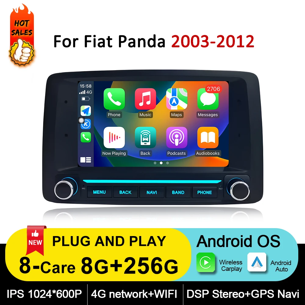 7 inch Car Touch Display Screen for Fiat Panda 2003-2012 Multimedia Radio Player GPS Navigation WiFi BT 4G Carplay Android Auto